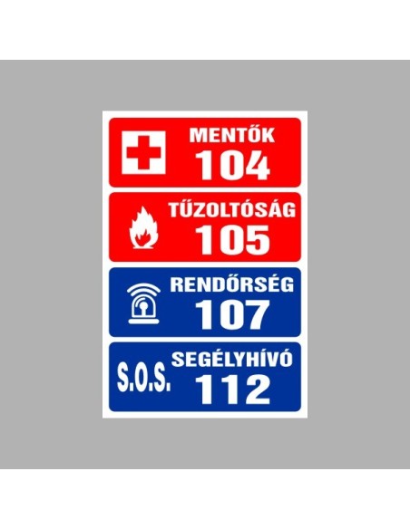 Tűzvédelmi matricák, táblák, jelek, piktogramok, - Tűzvédelmi táblák - Mentők, Tűzoltók, Rendőrség