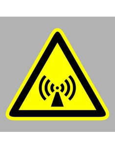 Nem ionizáló sugárzás figyelmeztető piktogram sárga háromszögben fekete szimbólummal 2