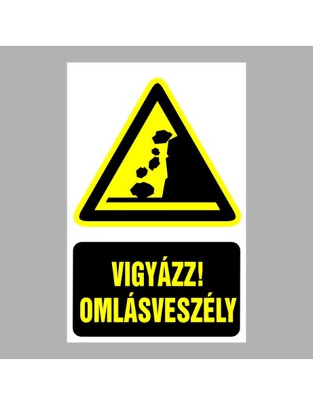 Figyelmeztető matricák, táblák, jelek, piktogramok - Piktogramok szöveggel - Vigyázz! Omlásveszély