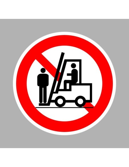 Személyt szállítani tilos piktogram öntapadós vinil, piros kör és áthúzás fekete targoncával és emberrel