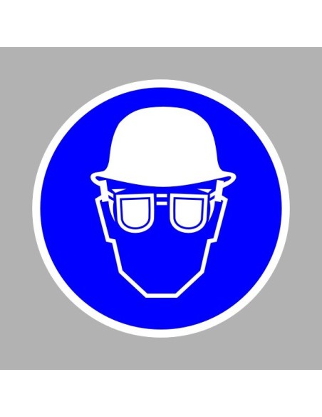 Rendelkező matricák, táblák, jelek, piktogramok, - Piktogramok - Védősisak és védőszemüveg használata kötelező!