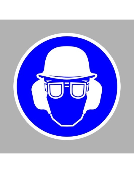 Rendelkező matricák, táblák, jelek, piktogramok, - Piktogramok - Védősisak, hallásvédő és védőszemüveg használata kötelező!