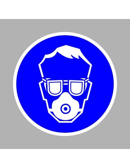 Rendelkező matricák, táblák, jelek, piktogramok, - Piktogramok - Vedőszemüveg és porvédő maszk használata kötelező!