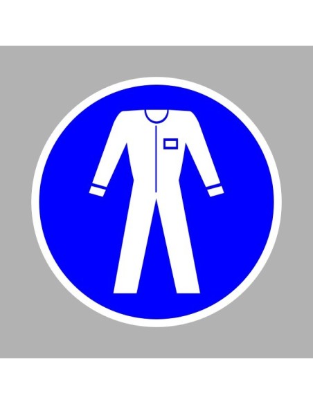Védőruha használata kötelező kék kör alakú piktogram fehér ruhával