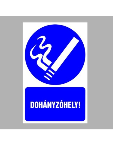 Dohányzóhely piktogram kék alapon fehér szöveggel
