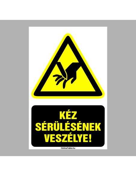 Figyelmeztető matricák, táblák, jelek, piktogramok - Piktogramok szöveggel - Kéz sérülésének veszélye