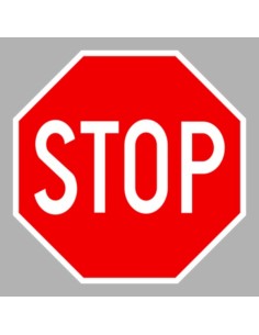 Állj! Elsőbbségadás kötelező (STOP) közúti jelzőtábla piros alapon fehér felirattal