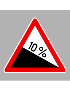 Veszélyes lejtő közúti jelzőtábla 10 százalékos meredekséggel