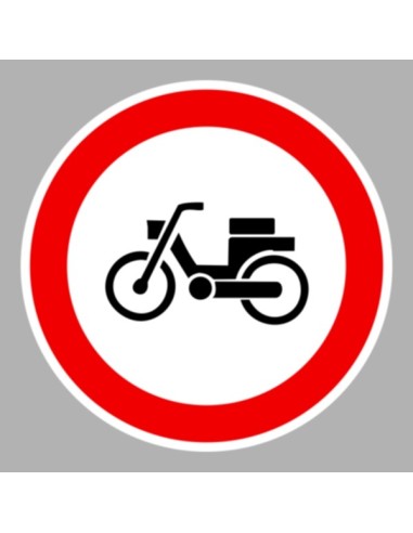 Segédmotoros kerékpárral behajtani tilos közúti jelzőtábla piros körrel