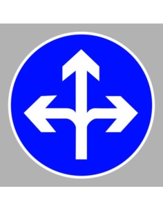 KRESZ tábla, Közúti jelzőtábla - "D" Utasítást adó jelzőtáblák - Kötelező haladási irány (balra + egyenes +jobbra)