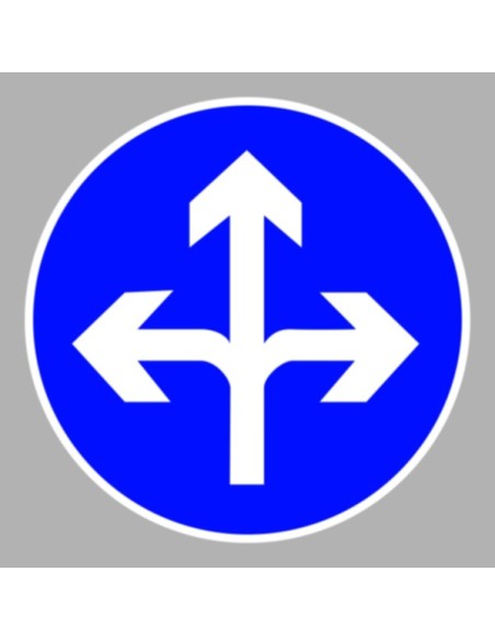 KRESZ tábla, Közúti jelzőtábla - "D" Utasítást adó jelzőtáblák - Kötelező haladási irány (balra + egyenes +jobbra)
