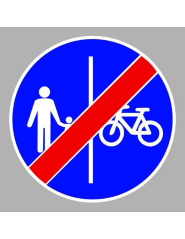 Gyalog- és kerékpárút vége osztott tábla, gyalogos balról