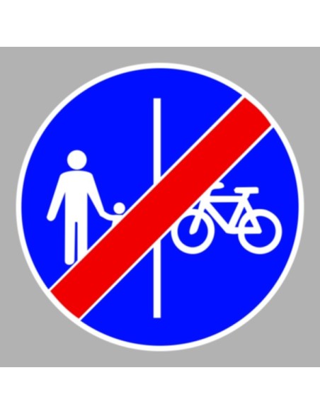 KRESZ tábla, Közúti jelzőtábla - "D" Utasítást adó jelzőtáblák - Gyalog- és kerékpárút vége (osztott, a gyalogos balról)