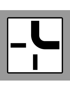 Elsőbbséggel rendelkező út vonalvezetése kiegészítő jelzőtábla fekete-fehér szimbólummal