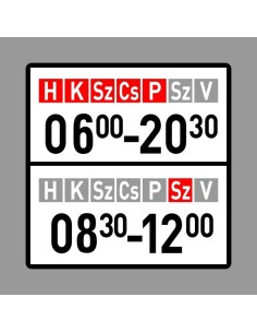 KRESZ tábla, Közúti jelzőtábla - "H" Kiegészítő jelzőtáblák - Napok Időszakokkal