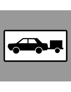Utánfutós személygépkocsik részére kiegészítő jelzőtábla fekete sziluett autóval és utánfutóval