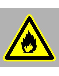 Gyúlékony anyag figyelmeztető piktogram sárga háromszög fekete láng szimbólummal 2