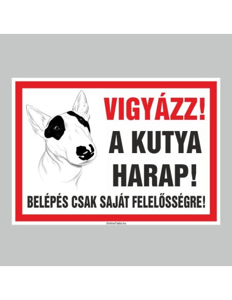 Vigyázz! A kutya harap! figyelmeztető tábla piros kerettel és kutya ábrázolással