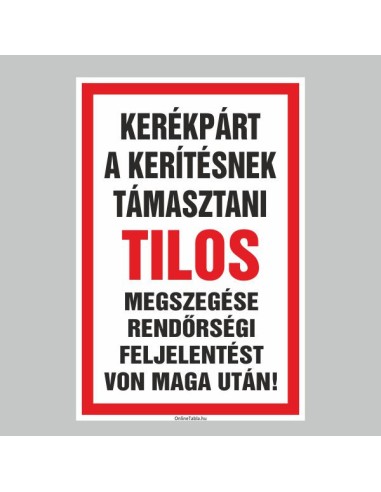 Kerékpár tilos táblázat piros kerettel és fekete-piros felirattal