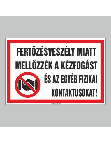 Fertőzésveszély miatt kézfogás mellőzését jelző tábla fekete és piros színben