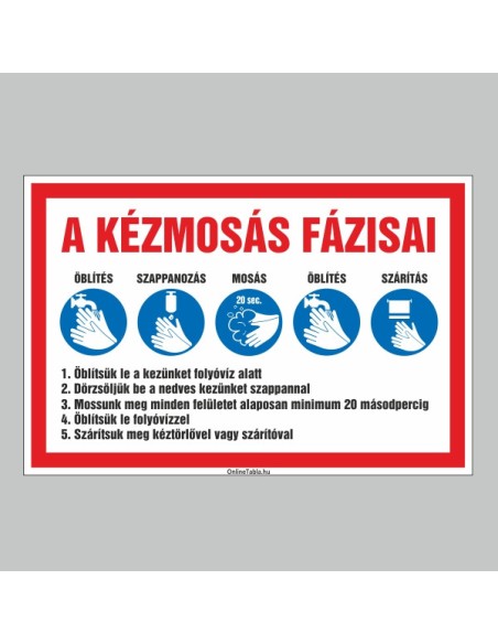 Figyelmeztető és tiltó matricák, táblák, - Koronavírus, Fertőzések tábla - KÉZMOSÁS SZABÁJAI