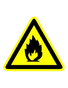 Gyúlékony anyag figyelmeztető piktogram sárga háromszög fekete láng szimbólummal