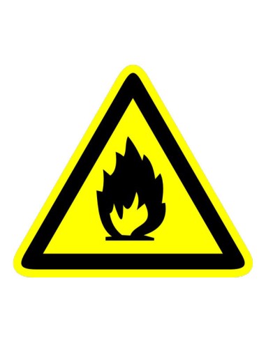 Gyúlékony anyag figyelmeztető piktogram sárga háromszög fekete láng szimbólummal