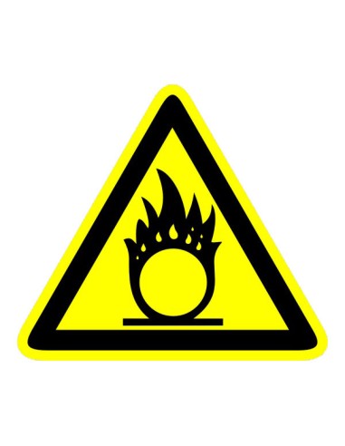 Oxidáló anyag figyelmeztető piktogram sárga háromszögben fekete láng szimbólummal