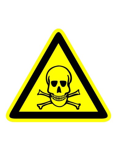 Méreg veszélyt jelző sárga háromszög piktogram fekete koponya és csont ábrával