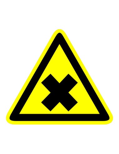 Ártalmas vagy ingerlő anyagot jelző sárga háromszög piktogram fekete kereszt szimbólummal