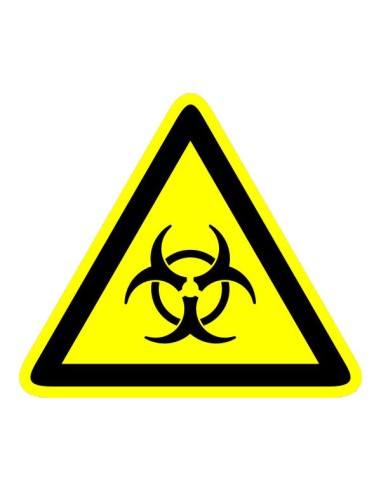 Biológiai veszély figyelmeztető piktogram sárga háromszögben fekete szimbólummal