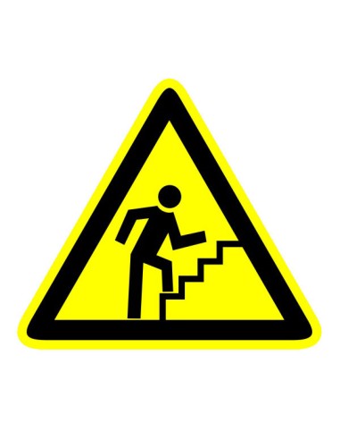 Vigyázz! Lépcső figyelmeztető piktogram sárga háromszögben fekete szimbólummal