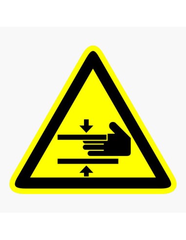 Kéz sérülésének veszélyét jelző háromszög alakú sárga fekete piktogram