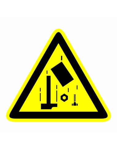 Figyelmeztető piktogram leeső tárgyak veszélyére sárga háromszögben