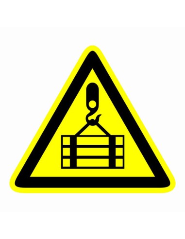 Függő teher figyelmeztető piktogram sárga háromszög fekete szimbólummal