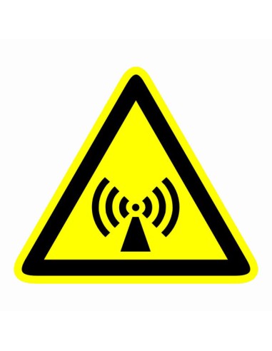 Nem ionizáló sugárzás figyelmeztető piktogram sárga háromszögben fekete szimbólummal