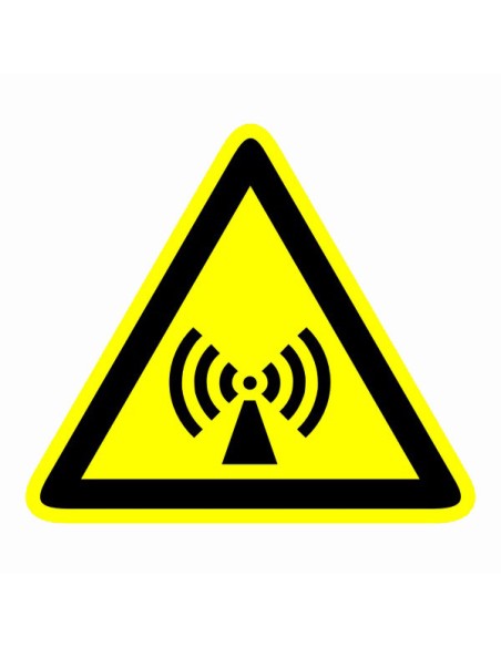 Nem ionizáló sugárzás figyelmeztető piktogram sárga háromszögben fekete szimbólummal