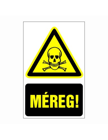 Méreg figyelmeztető piktogram sárga háromszög koponya és keresztcsont szimbólummal szöveggel