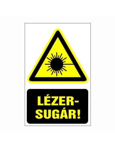 Lézersugár figyelmeztető piktogram sárga háromszög fekete szöveggel