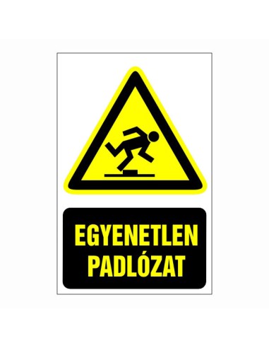 Egyenetlen padlózat figyelmeztető piktogram sárga háromszög fekete szöveggel