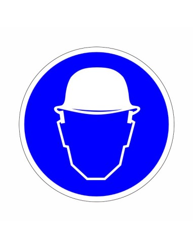 Kék kör alakú piktogram fehér védősisak szimbólummal