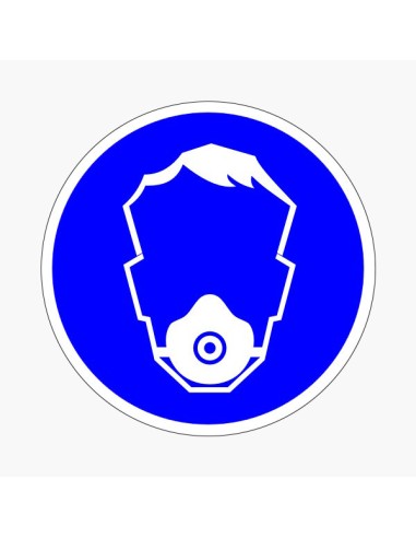Porvédő maszk használatát jelző kék kör alakú piktogram fehér maszk szimbólummal
