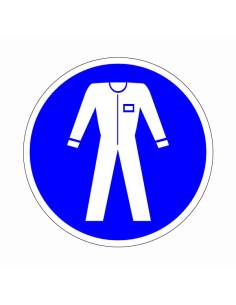 Védőruha használata kötelező kék kör alakú piktogram fehér ruhával