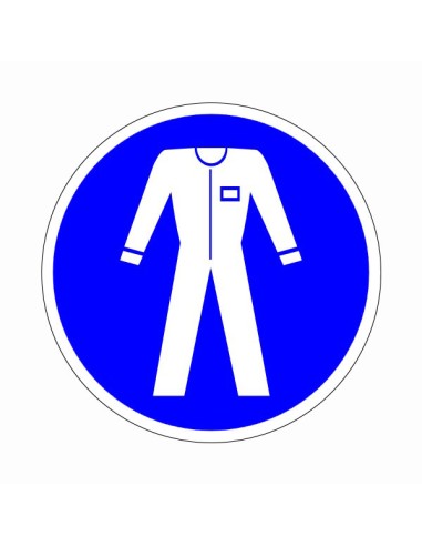 Védőruha használata kötelező kék kör alakú piktogram fehér ruhával