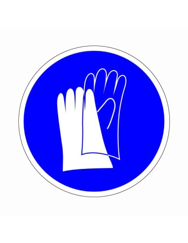 Kék kör alakú piktogram fehér védőkesztyű szimbólummal