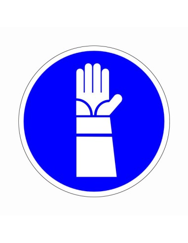 Pulzusvédő védőkesztyű használata kötelező kék kör alakú piktogram fehér kesztyű szimbólummal