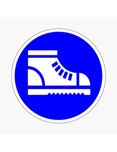 Biztonsági betétes védőcipő használata kötelező kék-fehér piktogram öntapadós vinil matricán