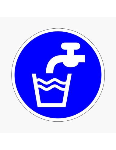 Ivóvíz piktogram kék körben fehér csap és pohár ábrával