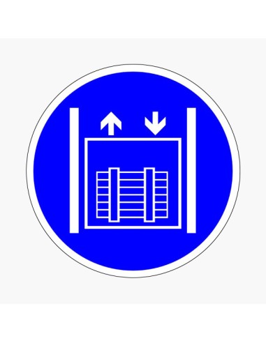 Teherfelvonó piktogram kék alapon fehér grafikus jelöléssel