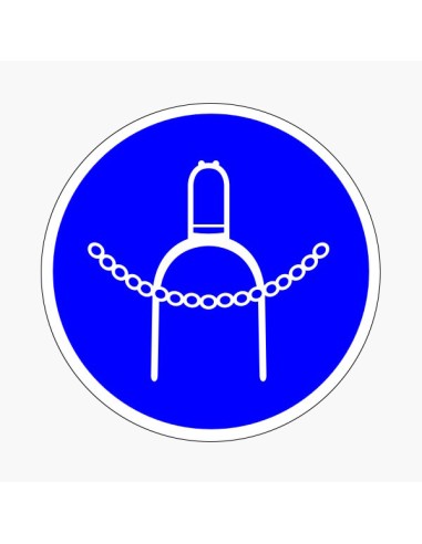 Gázpalack rögzítését jelző kék kör alakú piktogram fehér lánccal